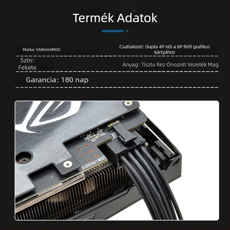 Asztali számítógéphez készült GPU tápegység patch kábel, dupla D-port 8-pinre, 4-pinről 8-pinre, réz UL1007 18AWG, modell ZJ-2D4ZGPU8