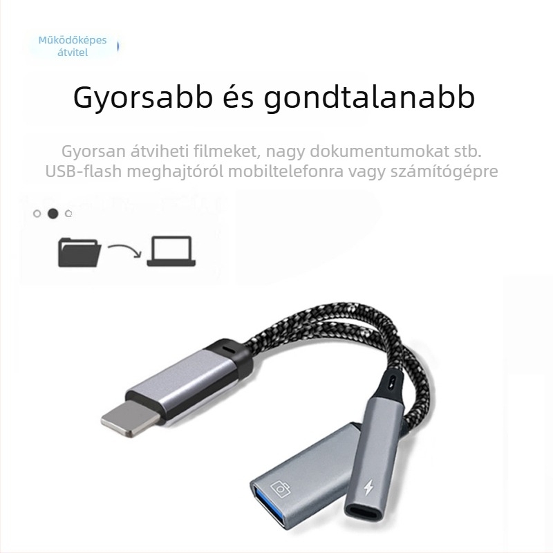 2 az 1-ben USB-C OTG adapter iPhone-hoz, USB-meghajtó olvasás, adatátvitel és töltés, USB 3.0 kábel