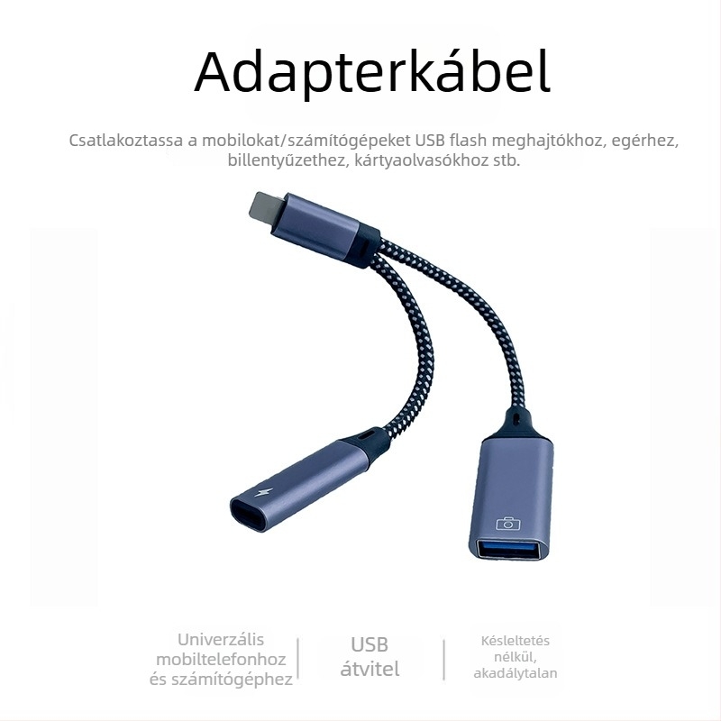 2 az 1-ben USB-C OTG adapter iPhone-hoz, USB-meghajtó olvasás, adatátvitel és töltés, USB 3.0 kábel