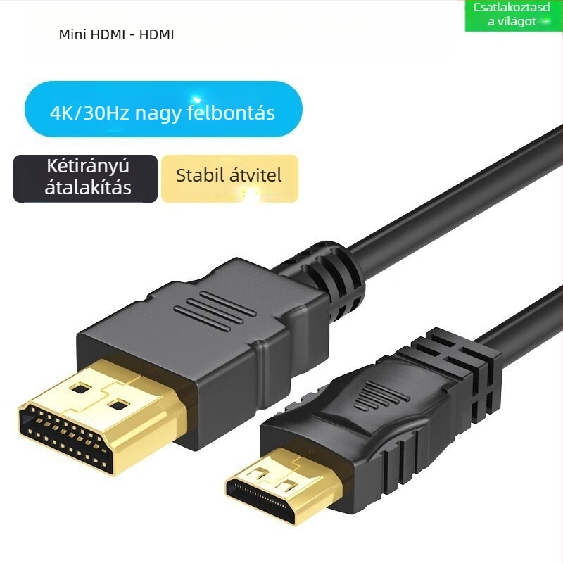 Mini HDMI a standard HDMI kábel monitorhoz és TV-hez, 4K, teljes réz, aranyozott kivitel, 5 m hosszú, adapterkábel