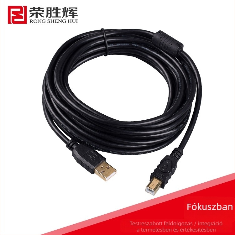 USB 2.0 nyomtató adatkábel, A–B toldó, oxigénmentes réz, hosszok 1 m, 1,5 m, 2 m, 3 m, 5 m, 8 m