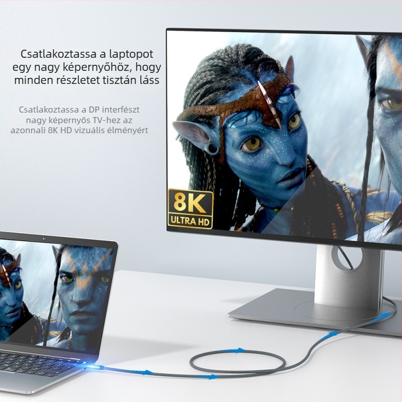 Type-C to HDMI adapter kábel 8K60Hz támogatással, laptopokhoz és okostelepekhez, aranyozott csatlakozók, ónnal bevont réz vezető, hossz 2m vagy 3m