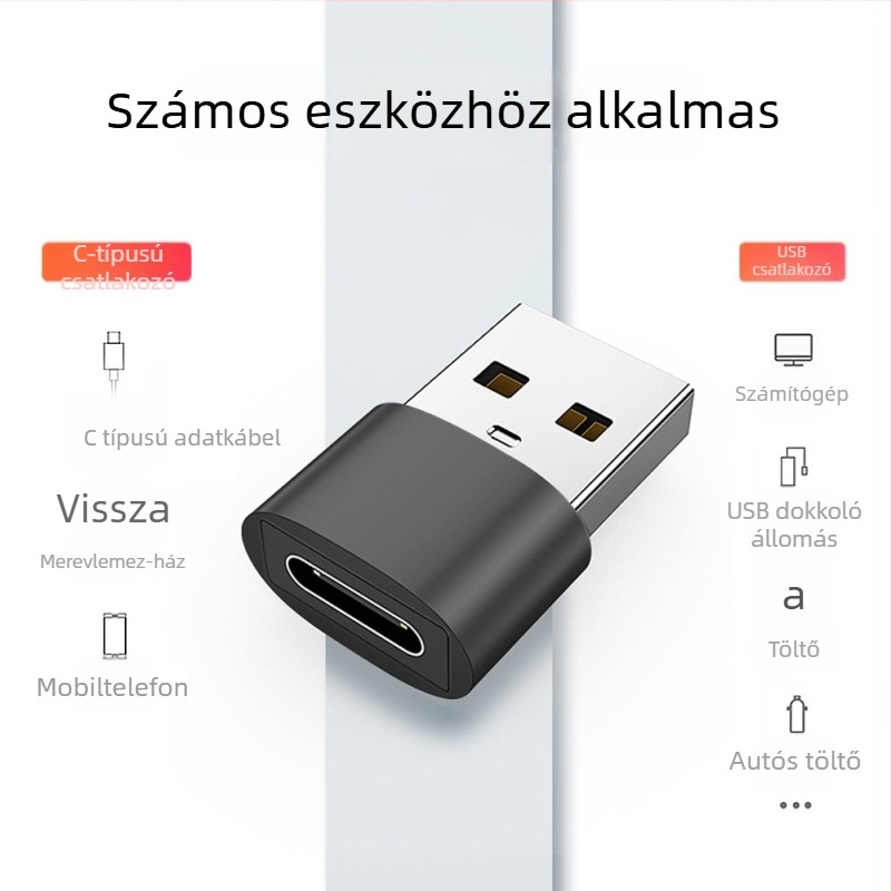 USB-A férfi - USB-C női OTG adapter PD gyors töltés és adatátvitel