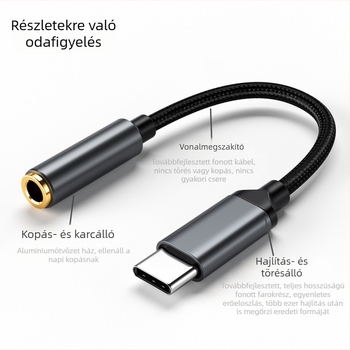 3,5 mm-es audio kábel Android telefonokhoz, Type-C digitális audio adapter és Type-C fejhallgató adapter; Kompatibilis Xiaomi, Huawei, OPPO