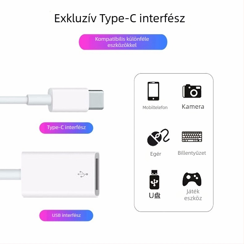 USB-C OTG kártyaolvasó és USB 3.0 adapter, 2-in-1 töltő hub egérhez, billenty60űrt és hangkártyához