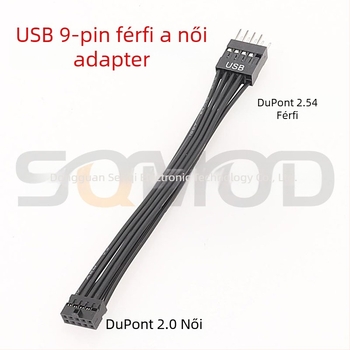 sqmOD DuPont 2.0–ról 2.54–re adapterkábél USB-headerhez ipari alaplapokon, rézvezető