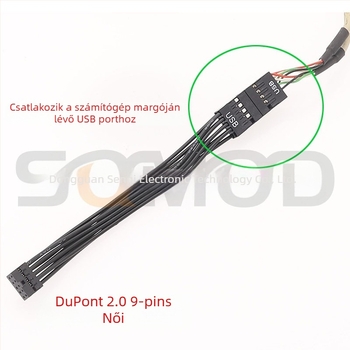 sqmOD DuPont 2.0–ról 2.54–re adapterkábél USB-headerhez ipari alaplapokon, rézvezető