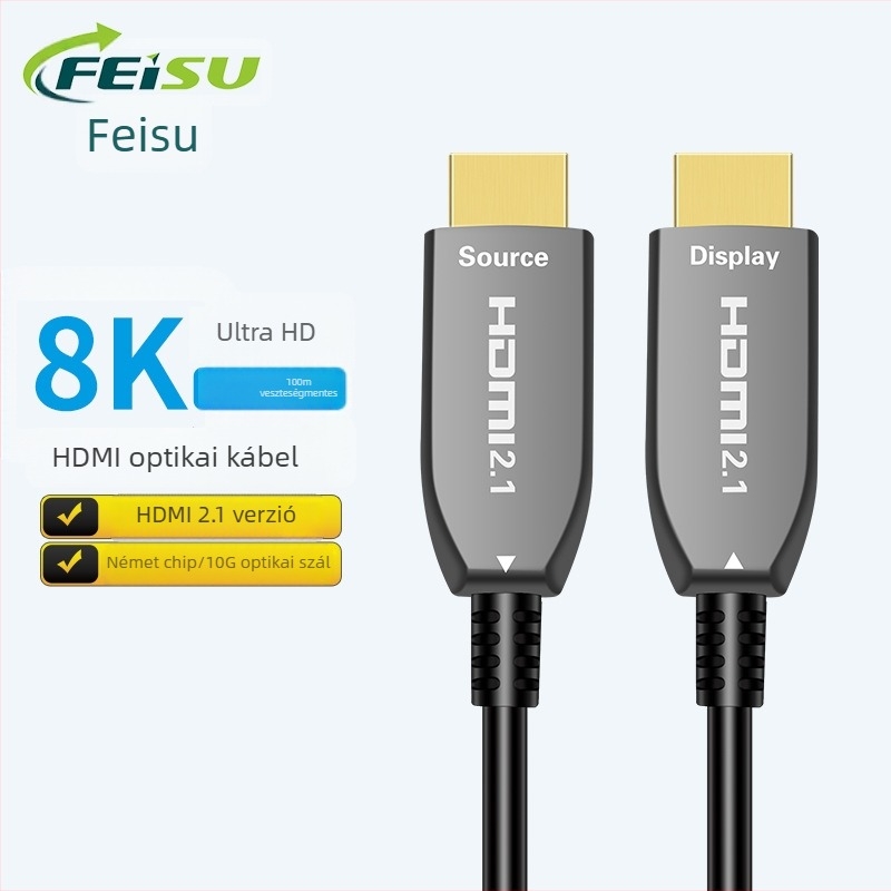 HDMI 8K60Hz optikai szálas kábel – hosszú hatótávolságú televízióhoz, PC-hez, projektorhoz, otthoni mozizáshoz és mérnöki alkalmazásokhoz