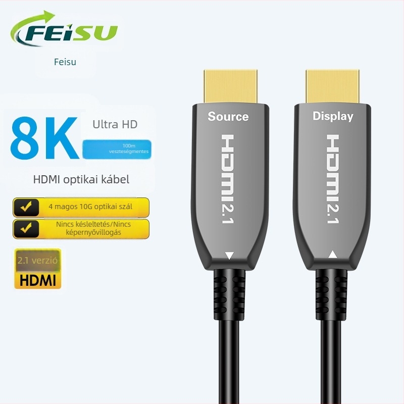 HDMI 8K60Hz optikai szálas kábel – hosszú hatótávolságú televízióhoz, PC-hez, projektorhoz, otthoni mozizáshoz és mérnöki alkalmazásokhoz
