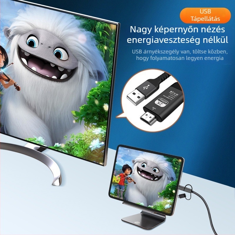 HDMI kijelzőkábel okostelefonokhoz — univerzális USB-C/Android 8 adapter Apple Type-C eszközökhez TV-hez, projektorhoz vagy monitorhoz