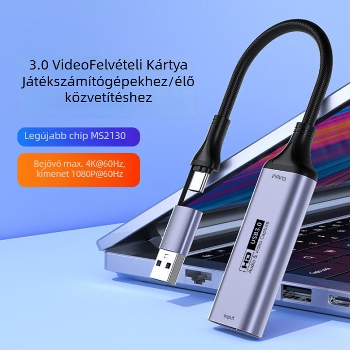 Video felvevő kártya USB 3.0 / Type-C — 1080P, MS2130 chip, minden operációs rendszerrel kompatibilis, mobiltelefon és számítógép felvételéhez