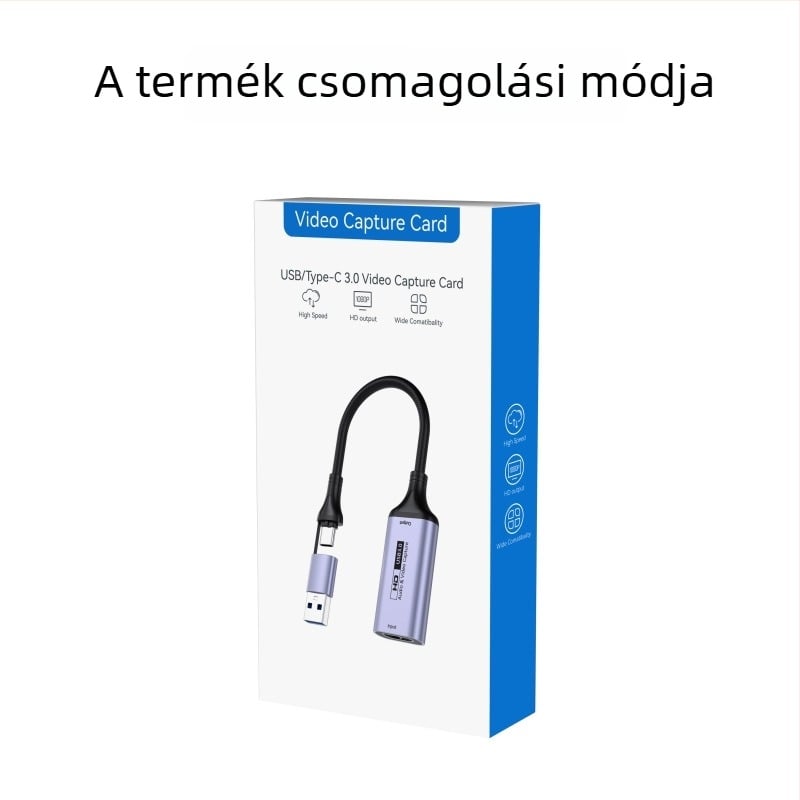 Video felvevő kártya USB 3.0 / Type-C — 1080P, MS2130 chip, minden operációs rendszerrel kompatibilis, mobiltelefon és számítógép felvételéhez