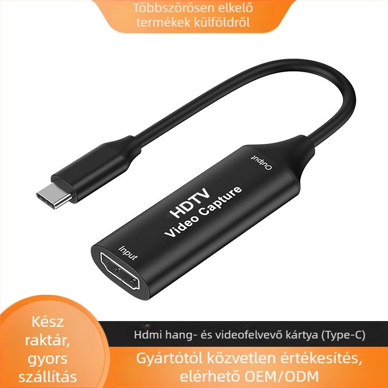 Videókártya rögzítés 2.0, 4K felbontás, Type-C csatlakozó, Windows-kompatibilis, 1 éves garancia