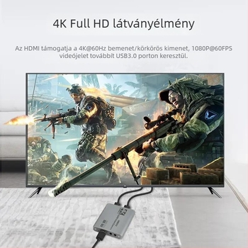 4K USB videó rögzítő kártya loop-out funkcióval, Windows-kompatibilis, PS5, Switch és kamerákhoz