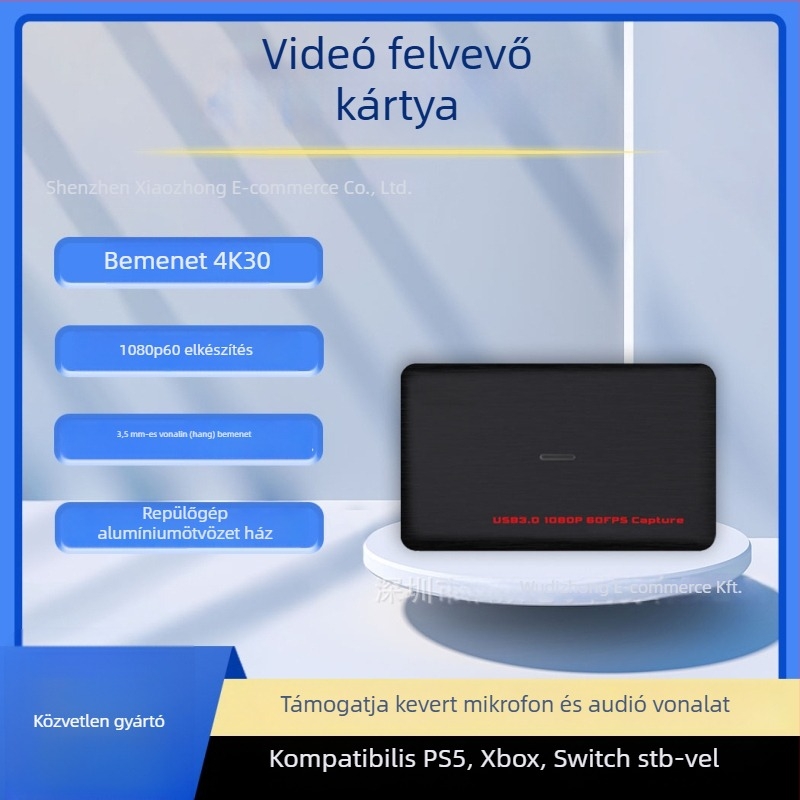 HDMI videó rögzítő kártya 1080P felbontással, USB interfész, ezcap chip, minden operációs rendszerrel kompatibilis, 1 éves garancia.