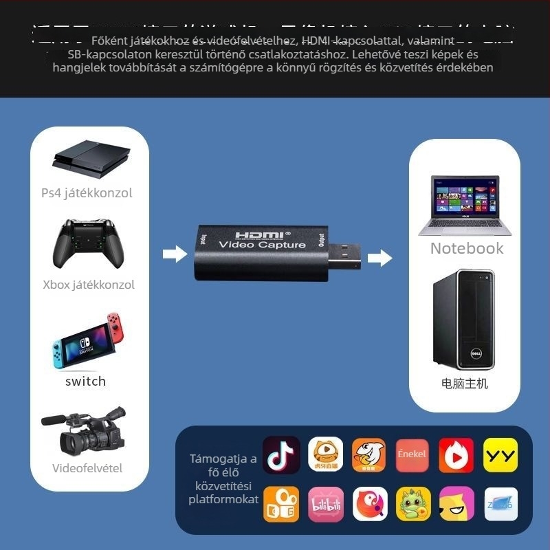 USB Videó Felvevő Kártya - 1080P Streaming, USB Interfész, Windows Kompatibilitás, 1 év garancia