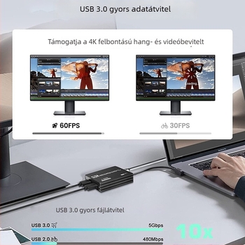 HDMI rögzítő kártya Switchhez – USB interfész, 1080P60 felvétel, Windows-kompatibilis, U3 chip, Philips chipset