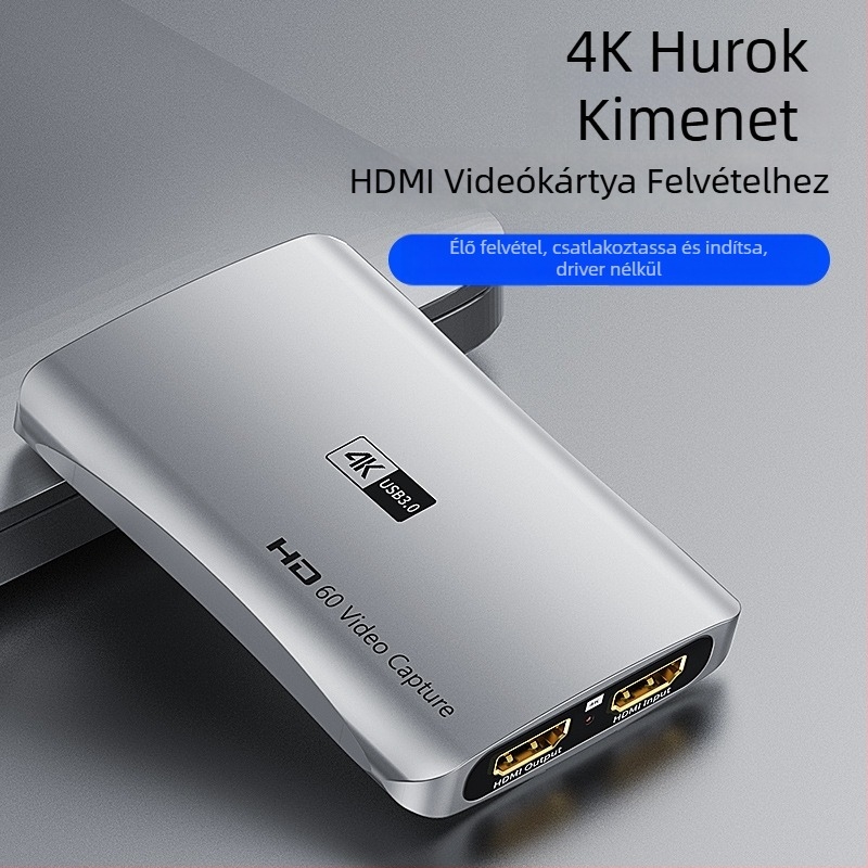 HDMI videó rögzítő kártya 4K60Hz, USB 3.0, MS2131 chip, loop-out, élő felvétel 1080p60
