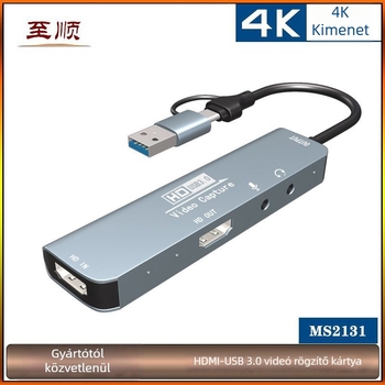 Video felvevő kártya – 4K, MS2131 chip, HDMI bemenet, kompatibilis minden OS-sel, OEM elérhető