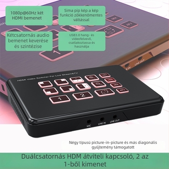 Két HDMI rendező kapcsoló élő közvetítéshez, kétkamerás zökkenőmentes váltás, felvételkártya kép- és kép funkcióval, 1080P60Hz, HDMI interfész, modell Dbt2-1, minden operációs rendszerrel kompatibilis, 1 év garancia