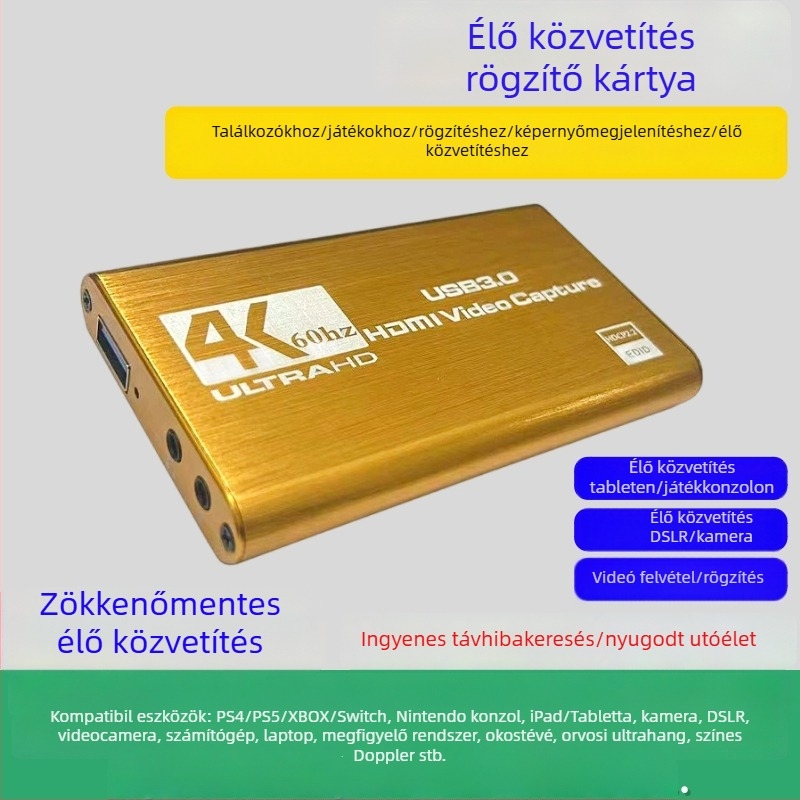 4K60 USB felvevő kártya, Windows kompatibilis, Philips chip, OEM lehetőség, 60fps