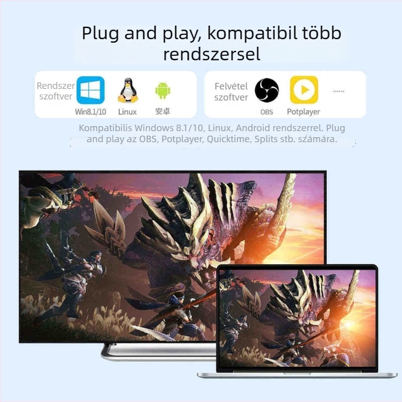 4K-s felvevő kártya USB Type-C/USB 3.0, HDMI‑USB átalakító, MS2130 chip, minden OS-kompatibilis