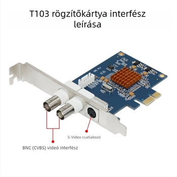 Videó rögzítő kártya T103 CVBS/S-Video/BNC bemenetekkel, PCIe interfész, 720×576 felbontás, Windows/Linux