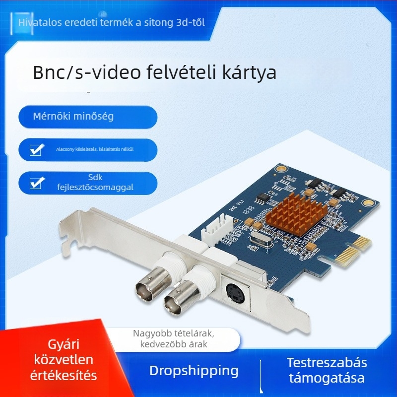 Videó rögzítő kártya T103 CVBS/S-Video/BNC bemenetekkel, PCIe interfész, 720×576 felbontás, Windows/Linux