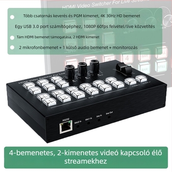 HDMI négycsatornás rögzítő kártya USB 3.0 a többkamerás élő közvetítéshez — beépített kapcsoló, 4K30Hz