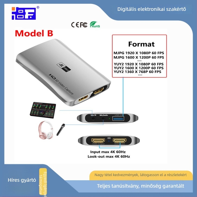 USB 3.0 rögzítő kártya 4K, YUY2, Ms2131 chip, 1 év garancia