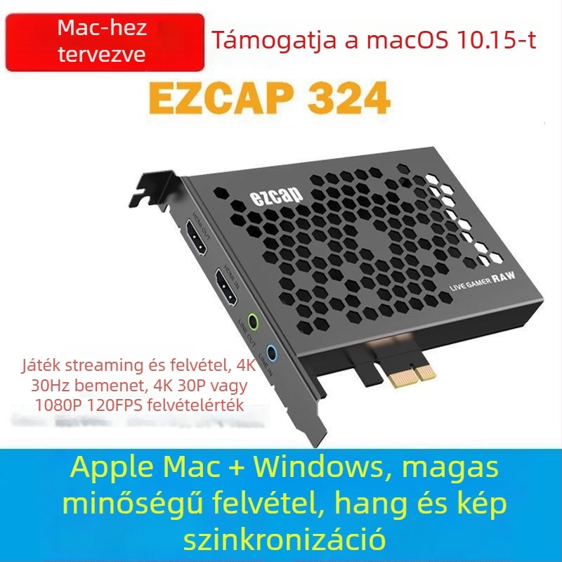 4K HDMI videófelvevő kártya beépített PCIe rögzítődobozzal, Philips chipset, USB interfész, Windows kompatibilis