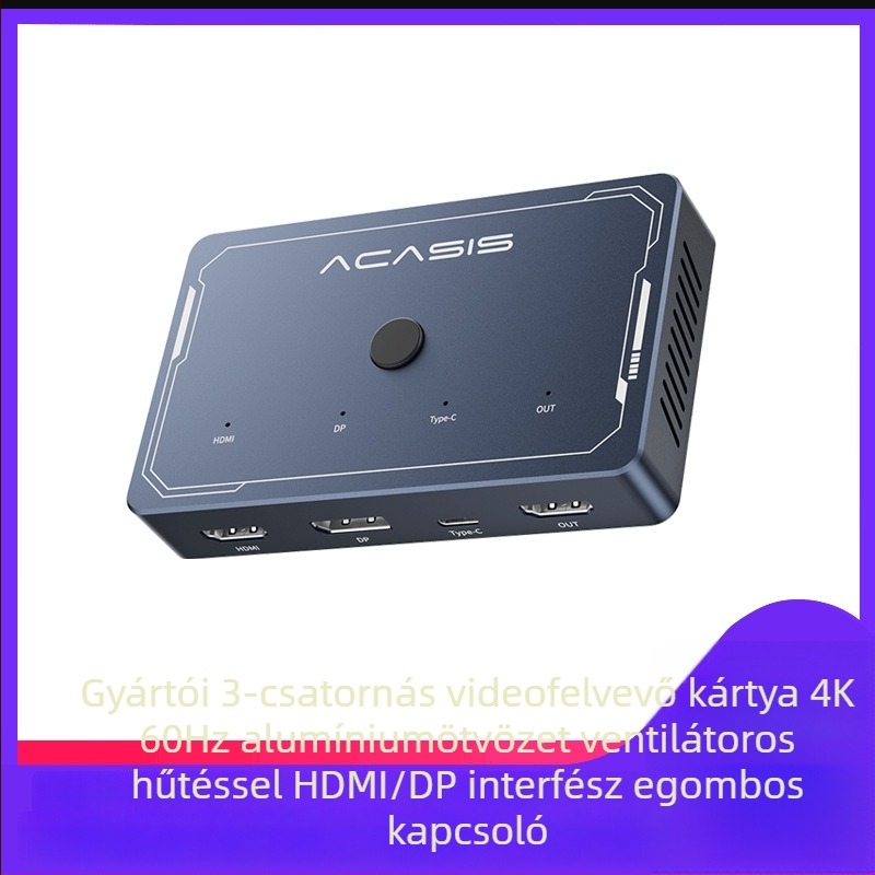 acasis VC-008 4K60 USB videófelvételi kártya – 3 az 1-ben, egy kattintásos váltás, kompatibilis minden operációs rendszerrel