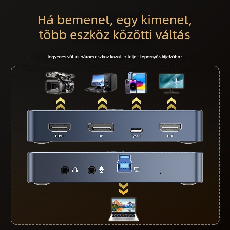 acasis VC-008 4K60 USB videófelvételi kártya – 3 az 1-ben, egy kattintásos váltás, kompatibilis minden operációs rendszerrel