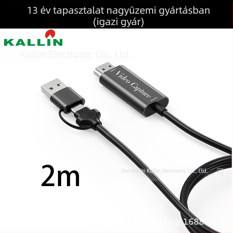 USB-C 4K60Hz HDMI videó rögzítő kártya, 2 m kábellel, MS2109 chip, Linux kompatibilis