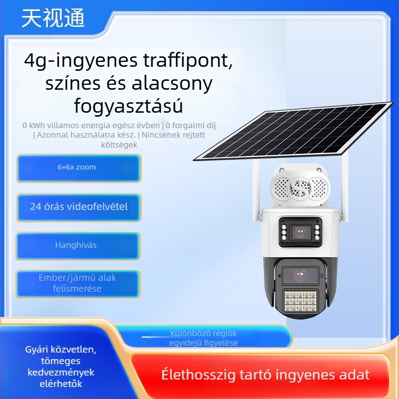 Tianshitong H30 4G napelemes megfigyelő kamera zoommal, AOV, alacsony energiafogyasztás, teljes színű HD, IR éjjellátás, kültéren