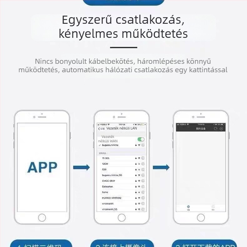 A9 okos kamera, 1080p, 3,6 mm fókusztávolság, 10–30 m tartomány, mobilalkalmazásos vezérlés, beltéri használatra