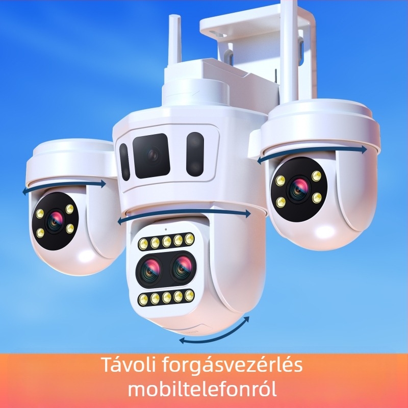 HD kültéri megfigyelő kamera négy lencsével, 360° panoráma, három képernyős távoli megfigyelés otthoni használatra