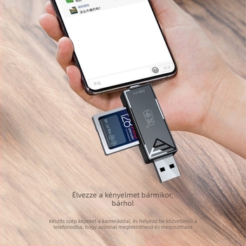 USB-C Kártyaolvasó C251S – Két interfész, USB 2.0, SD/TF támogatás (külső)