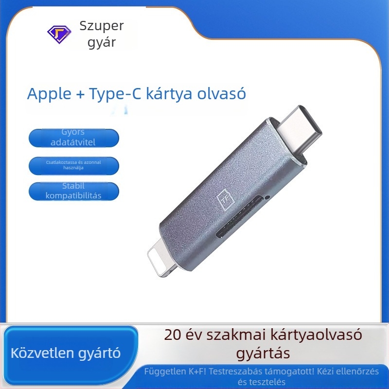 Apple eszközökhöz kártyaolvasó, USB 2.0, Apple Type-C csatlakozó, TF memóriakártya támogatás, alumínium ötvözet ház