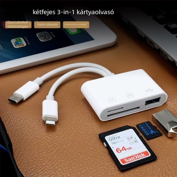 3-in-1 OTG adapter Apple készülékekhez SD/TF kártya támogatással, Type-C interfész