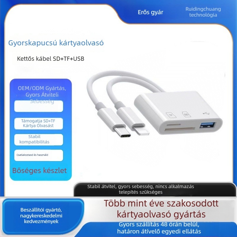 3-in-1 OTG adapter Apple készülékekhez SD/TF kártya támogatással, Type-C interfész