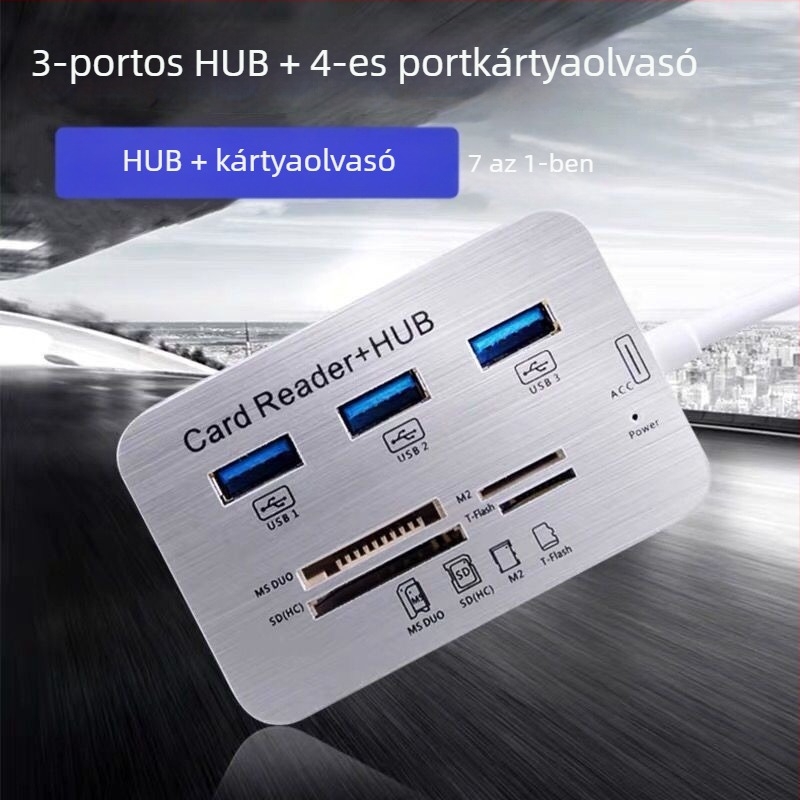 USB 3.0 memóriakártyaolvasó és 3-portos hub