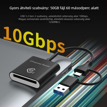 CFexpress Type-B kártyaolvasó, SD 2.0, USB 3.2 (10Gbps) Type-C