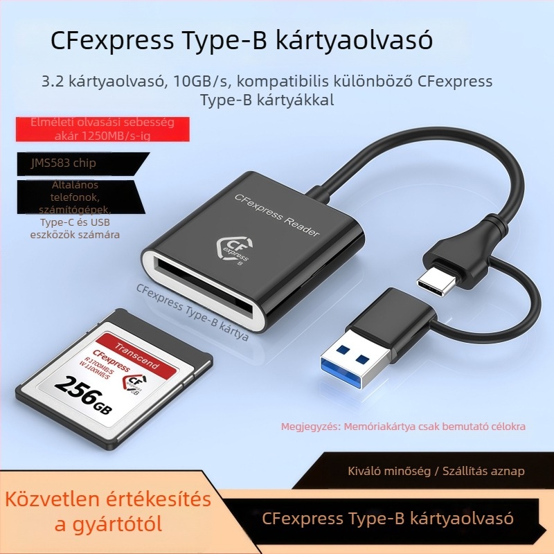 CFexpress Type-B kártyaolvasó, SD 2.0, USB 3.2 (10Gbps) Type-C