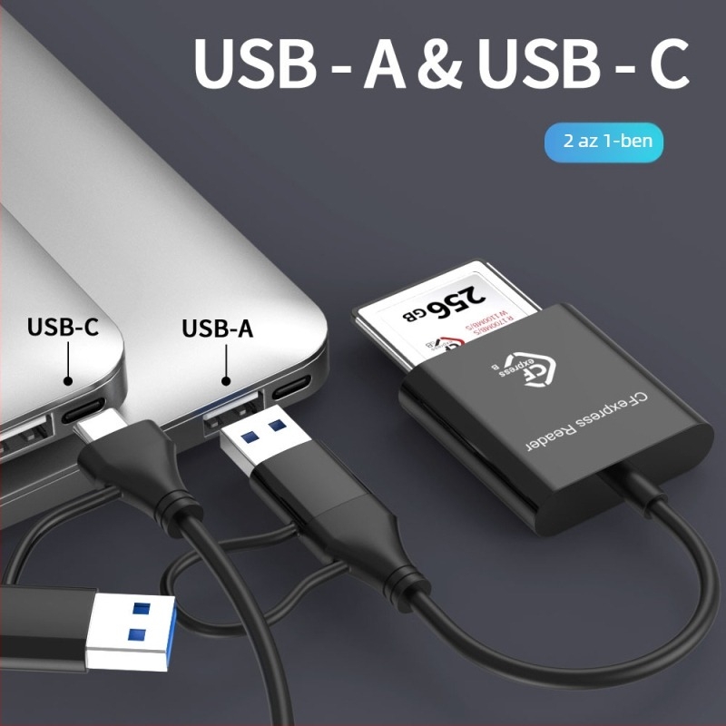 CFexpress Type-B kártyaolvasó, SD 2.0, USB 3.2 (10Gbps) Type-C