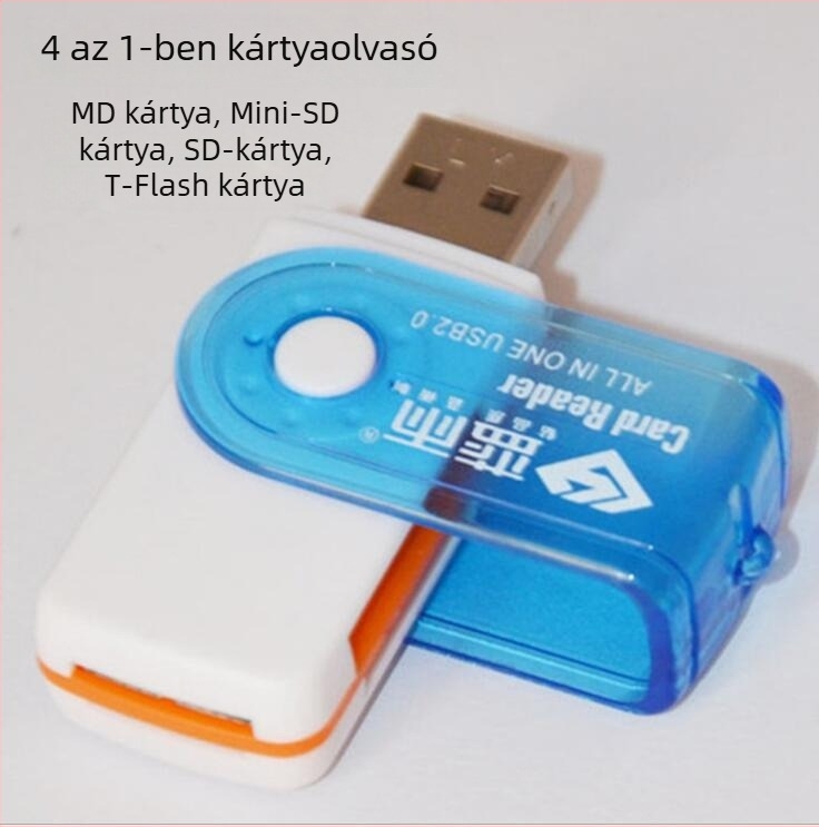 Blue Rain 4‑in‑1 forgó kártyaolvasó TF/SD, USB 2.0 külső számítógépes periféria