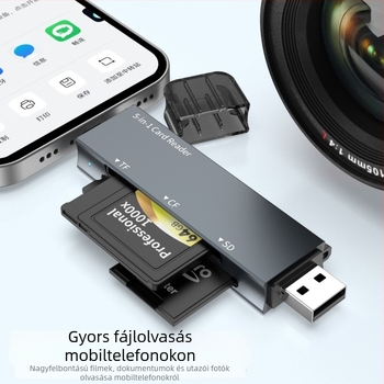 CF memóriakártya-olvasó – dupla fej, 3-in-1 SD/TF, kamerához és okostelekhez, USB 2.0, támogatja CF/SD/SDHC/TF, alumínium ötvözet
