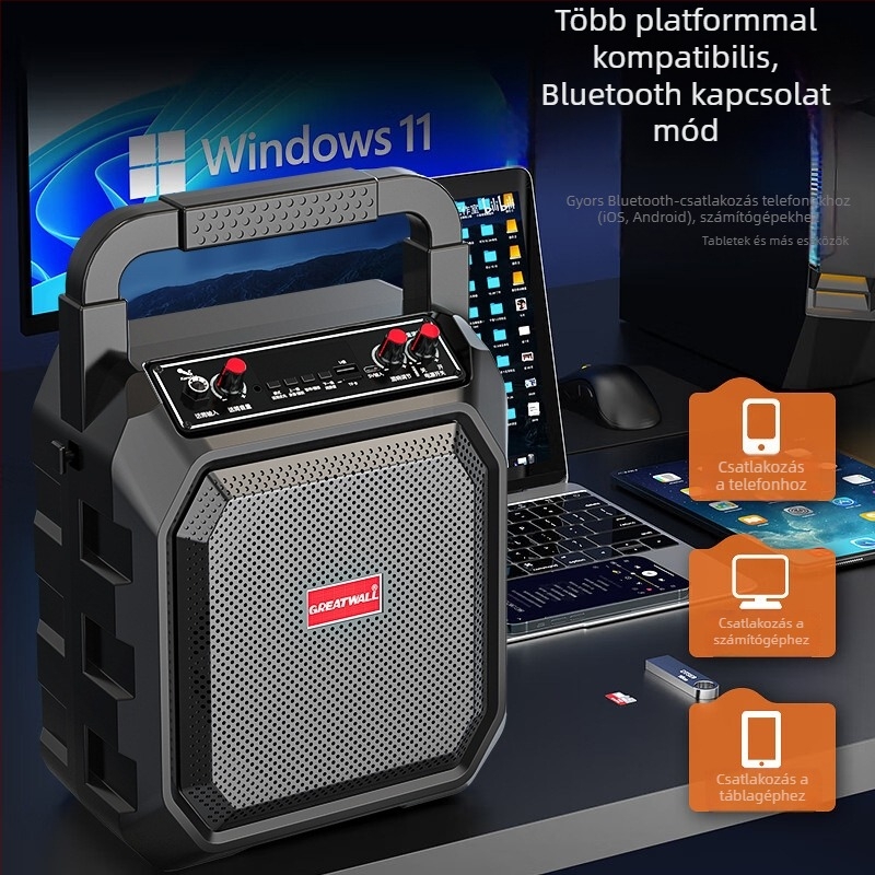 Hordozható Bluetooth karaoke hangfal mikrofonnal, 10W, Bluetooth 5.0, 100 Hz–20 kHz, SNR ≥85 dB, 10 m hatótáv