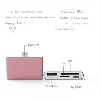 MD-616 Type-C USB 3.0 OTG hub kártyaolvasóval – ultra vékony, hordozható PD töltés, SD/SDHC/TF/MS támogatás