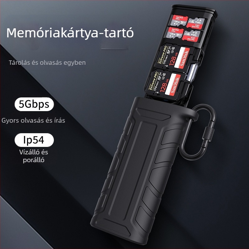 Multifunkciós USB 3.1 memóriakártyaolvasó SD/TF foglalatokkal és beépített tárolóval – nagy sebességű adatátvitel
